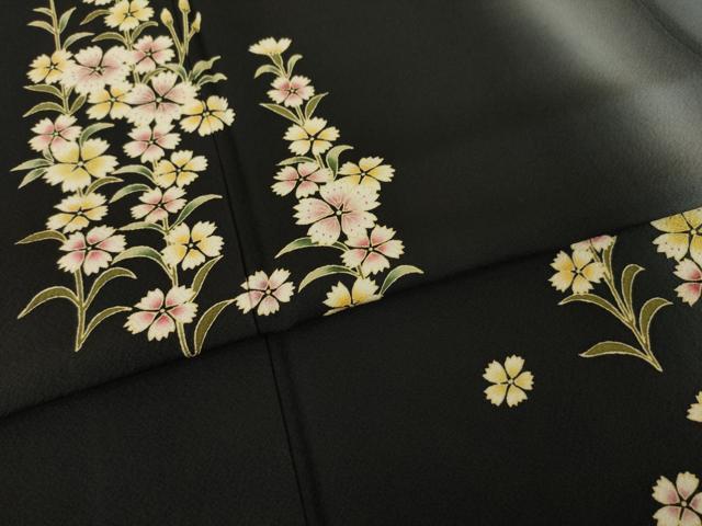平和屋着物●訪問着　草花文　暈し染め　黒地　ロング丈　正絹　逸品　AABL5505ck