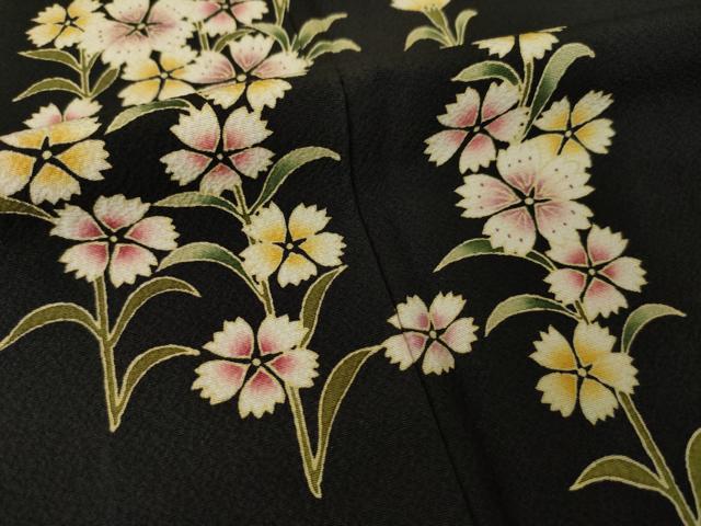 平和屋着物●訪問着　草花文　暈し染め　黒地　ロング丈　正絹　逸品　AABL5505ck