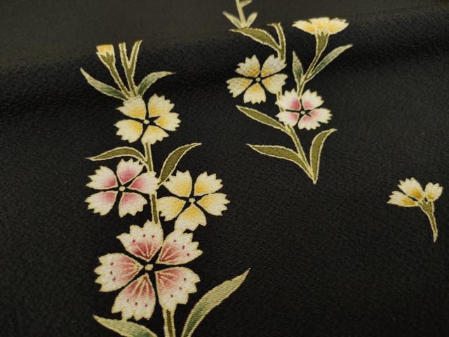 平和屋着物●訪問着　草花文　暈し染め　黒地　ロング丈　正絹　逸品　AABL5505ck