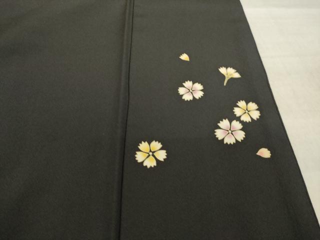 平和屋着物●訪問着　草花文　暈し染め　黒地　ロング丈　正絹　逸品　AABL5505ck