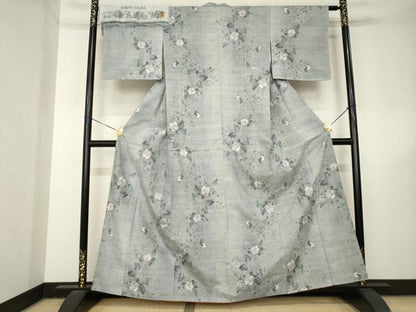 平和屋着物●小千谷紬　花蔦草文　反端付き　正絹　逸品　AABL5507ck
