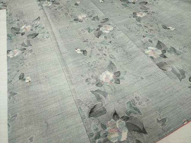平和屋着物●小千谷紬　花蔦草文　反端付き　正絹　逸品　AABL5507ck
