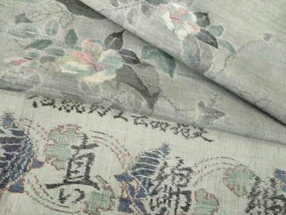 平和屋着物●小千谷紬　花蔦草文　反端付き　正絹　逸品　AABL5507ck