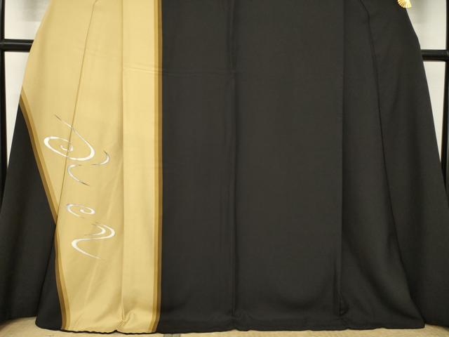 平和屋着物●訪問着　流水文　黒地　銀彩　ロング丈　正絹　逸品　AABL5508ck