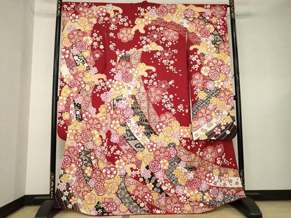 平和屋着物●豪華振袖　駒刺繍　流水花文　金彩　銀通し地　正絹　逸品　AABL5510ck