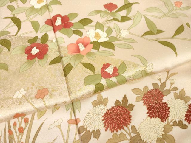平和屋着物●訪問着　草花文　金彩　正絹　逸品　AABL5513ck