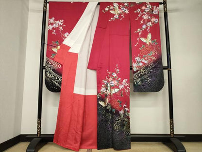 平和屋着物●豪華振袖　花蝶文　暈し染め　金銀彩　正絹　逸品　未使用　AABL5517ck