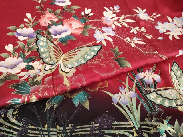 平和屋着物●豪華振袖　花蝶文　暈し染め　金銀彩　正絹　逸品　未使用　AABL5517ck