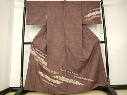 平和屋着物●訪問着　作家物　紬地　更紗花文　ろうけつ染　金彩　正絹　逸品　AABL5522ck