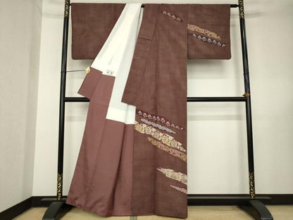平和屋着物●訪問着　作家物　紬地　更紗花文　ろうけつ染　金彩　正絹　逸品　AABL5522ck