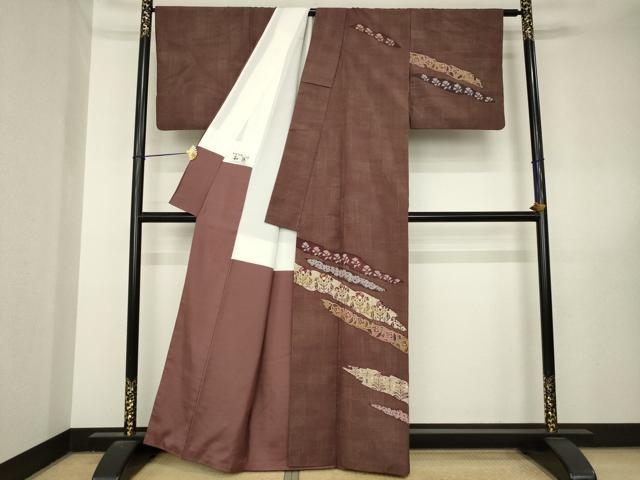 平和屋着物●訪問着　作家物　紬地　更紗花文　ろうけつ染　金彩　正絹　逸品　AABL5522ck
