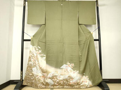 平和屋着物●豪華色留袖　駒刺繍　絵巻風景花文　暈し染め　金銀彩　正絹　逸品　AABL5523ck