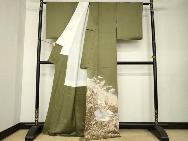 平和屋着物●豪華色留袖　駒刺繍　絵巻風景花文　暈し染め　金銀彩　正絹　逸品　AABL5523ck