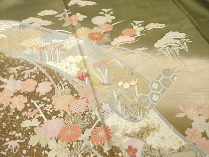 平和屋着物●豪華色留袖　駒刺繍　絵巻風景花文　暈し染め　金銀彩　正絹　逸品　AABL5523ck