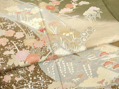 平和屋着物●豪華色留袖　駒刺繍　絵巻風景花文　暈し染め　金銀彩　正絹　逸品　AABL5523ck