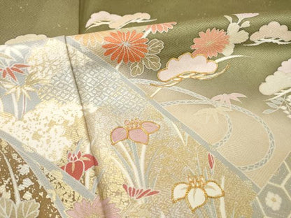 平和屋着物●豪華色留袖　駒刺繍　絵巻風景花文　暈し染め　金銀彩　正絹　逸品　AABL5523ck