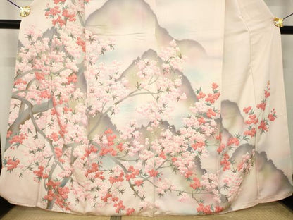 平和屋着物●近代日本画の巨匠　横山大観　じゅらく謹製　訪問着　遠山枝桜文　正絹　逸品　AABL5524ck