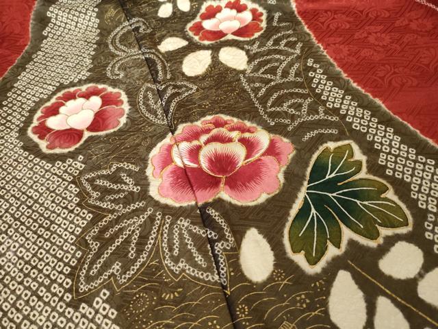 平和屋着物●豪華振袖　絞り　駒刺繍　流水花文　ロング丈　正絹　逸品　AABL5525ck