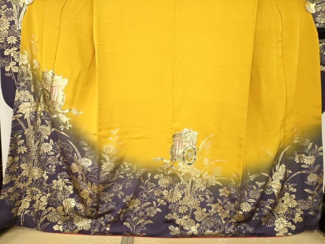 平和屋着物●豪華振袖　御所車文　暈し染め　金銀彩　正絹　逸品　AABL5526ck
