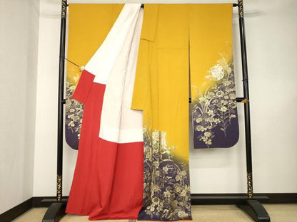 平和屋着物●豪華振袖　御所車文　暈し染め　金銀彩　正絹　逸品　AABL5526ck