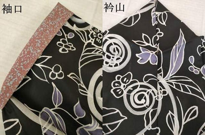 平和屋着物●本場大島紬　染大島　訪問着　花唐草文　黒地　正絹　逸品　AABL5527ck