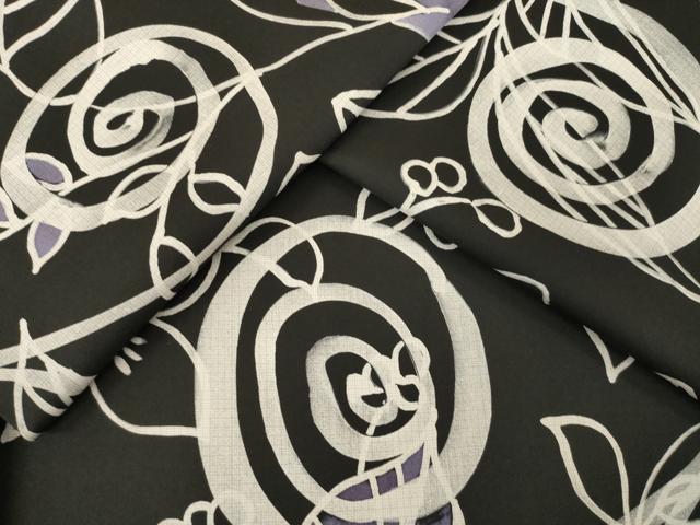 平和屋着物●本場大島紬　染大島　訪問着　花唐草文　黒地　正絹　逸品　AABL5527ck