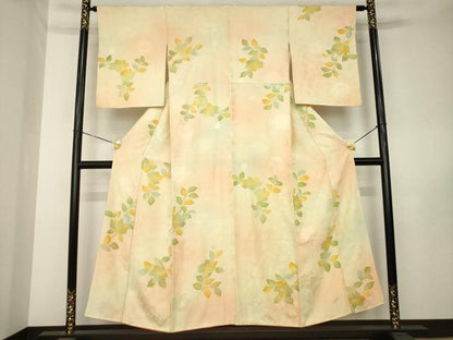 平和屋着物●上質な小紋　地紋起こし　草花文　正絹　逸品　AABL5528ck