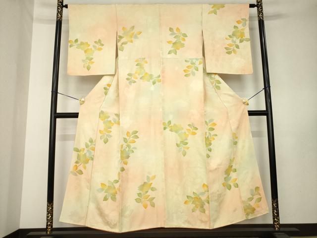平和屋着物●上質な小紋　地紋起こし　草花文　正絹　逸品　AABL5528ck