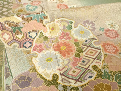 平和屋着物●訪問着　駒刺繍　雪輪花文　暈し染め　金彩　正絹　逸品　AABL5534ck