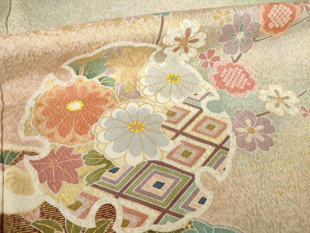 平和屋着物●訪問着　駒刺繍　雪輪花文　暈し染め　金彩　正絹　逸品　AABL5534ck