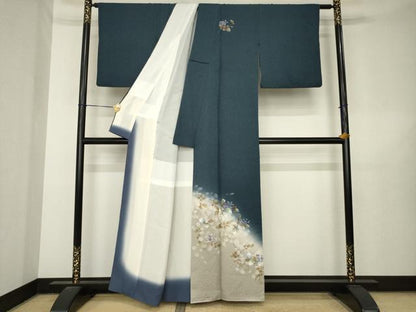 平和屋着物●和紙染染色作家・植村彩弘　訪問着　手描き　枝花文　暈し染め　金銀彩　正絹　逸品　AABL5537ck