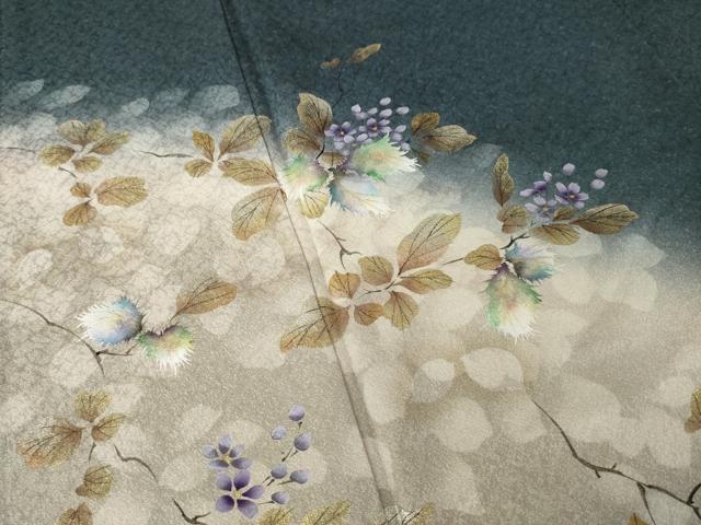 平和屋着物●和紙染染色作家・植村彩弘　訪問着　手描き　枝花文　暈し染め　金銀彩　正絹　逸品　AABL5537ck