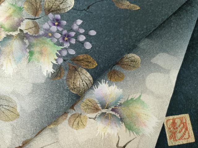 平和屋着物●和紙染染色作家・植村彩弘　訪問着　手描き　枝花文　暈し染め　金銀彩　正絹　逸品　AABL5537ck
