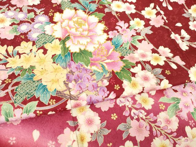 平和屋着物●豪華振袖　駒刺繍　花篭文　暈し染め　金彩　金通し地　正絹　逸品　AABL5538ck
