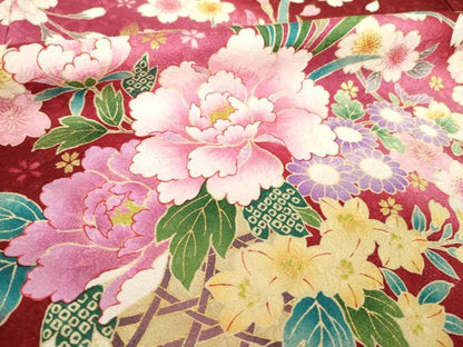 平和屋着物●豪華振袖　駒刺繍　花篭文　暈し染め　金彩　金通し地　正絹　逸品　AABL5538ck