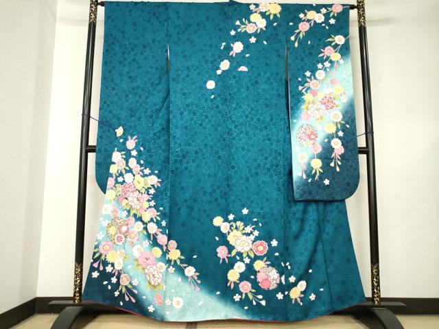 平和屋着物●豪華振袖　舞花文　金彩　京都きもの友禅扱い　正絹　逸品　AABL5540ck