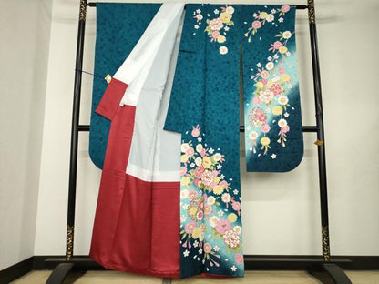 平和屋着物●豪華振袖　舞花文　金彩　京都きもの友禅扱い　正絹　逸品　AABL5540ck