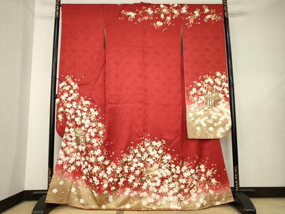 平和屋着物●豪華振袖　駒刺繍　御所車花文　暈し染め　金彩　鈴乃屋扱い　正絹　逸品　AABL5541ck
