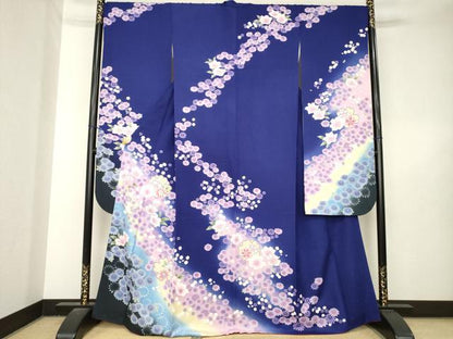 平和屋着物●豪華振袖　駒刺繍　流水花文　暈し染め　正絹　逸品　AABL5542ck