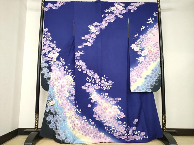 平和屋着物●豪華振袖　駒刺繍　流水花文　暈し染め　正絹　逸品　AABL5542ck