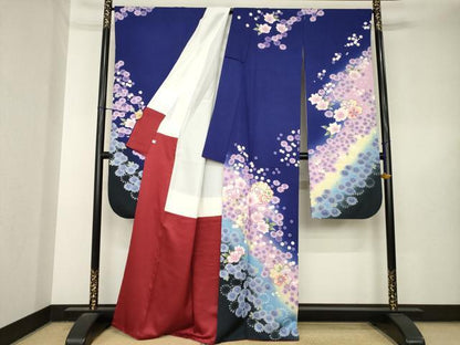 平和屋着物●豪華振袖　駒刺繍　流水花文　暈し染め　正絹　逸品　AABL5542ck