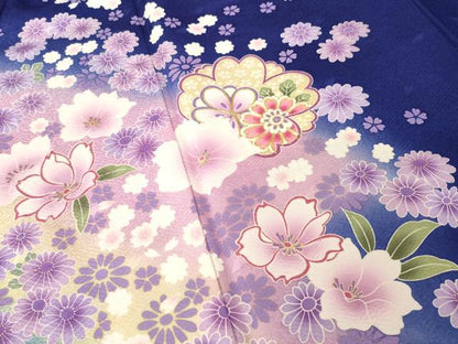 平和屋着物●豪華振袖　駒刺繍　流水花文　暈し染め　正絹　逸品　AABL5542ck