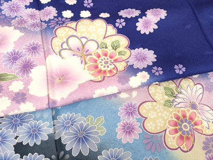平和屋着物●豪華振袖　駒刺繍　流水花文　暈し染め　正絹　逸品　AABL5542ck