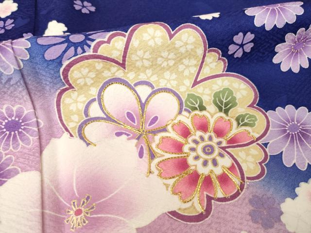 平和屋着物●豪華振袖　駒刺繍　流水花文　暈し染め　正絹　逸品　AABL5542ck