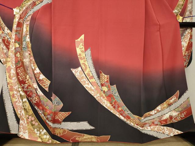 平和屋着物●豪華振袖　束ね熨斗花文　暈し染め　金彩　正絹　逸品　AABL5543ck