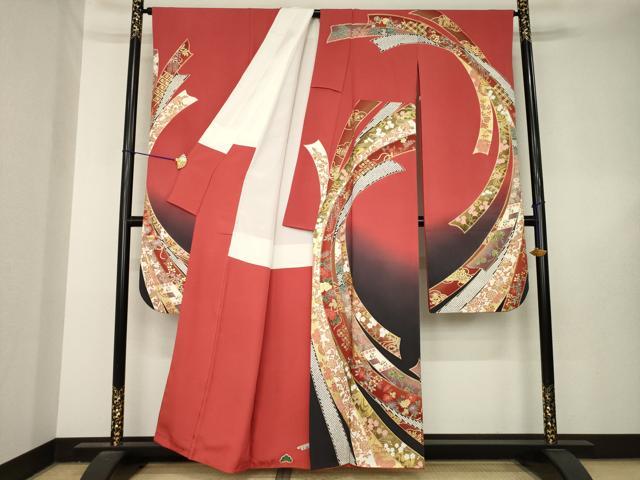 平和屋着物●豪華振袖　束ね熨斗花文　暈し染め　金彩　正絹　逸品　AABL5543ck