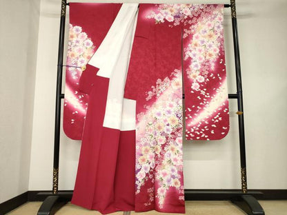 平和屋着物●豪華振袖　刺繍　流水花文　暈し染め　金銀糸　金銀彩　正絹　逸品　AABL5544ck