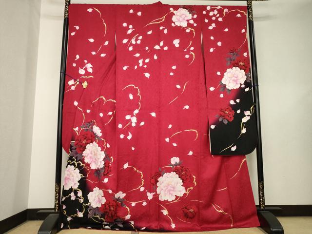 平和屋着物●豪華振袖　舞花文　暈し染め　金彩　ロング丈　正絹　逸品　AABL5549ck