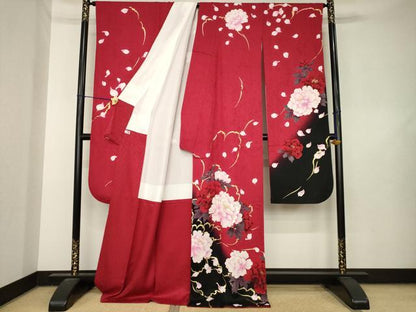 平和屋着物●豪華振袖　舞花文　暈し染め　金彩　ロング丈　正絹　逸品　AABL5549ck