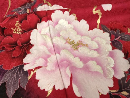 平和屋着物●豪華振袖　舞花文　暈し染め　金彩　ロング丈　正絹　逸品　AABL5549ck